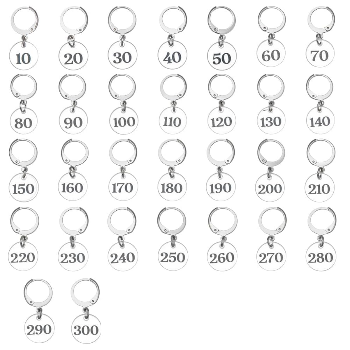 BENECREAT 30Pcs Round Number Stitch Markers, Clear Acrylic Crochet Stitch Marker Charms with 304 Stainless Steel Clasps Locking Stitch Marker for Knitting Weaving Sewing Accessories Quilting