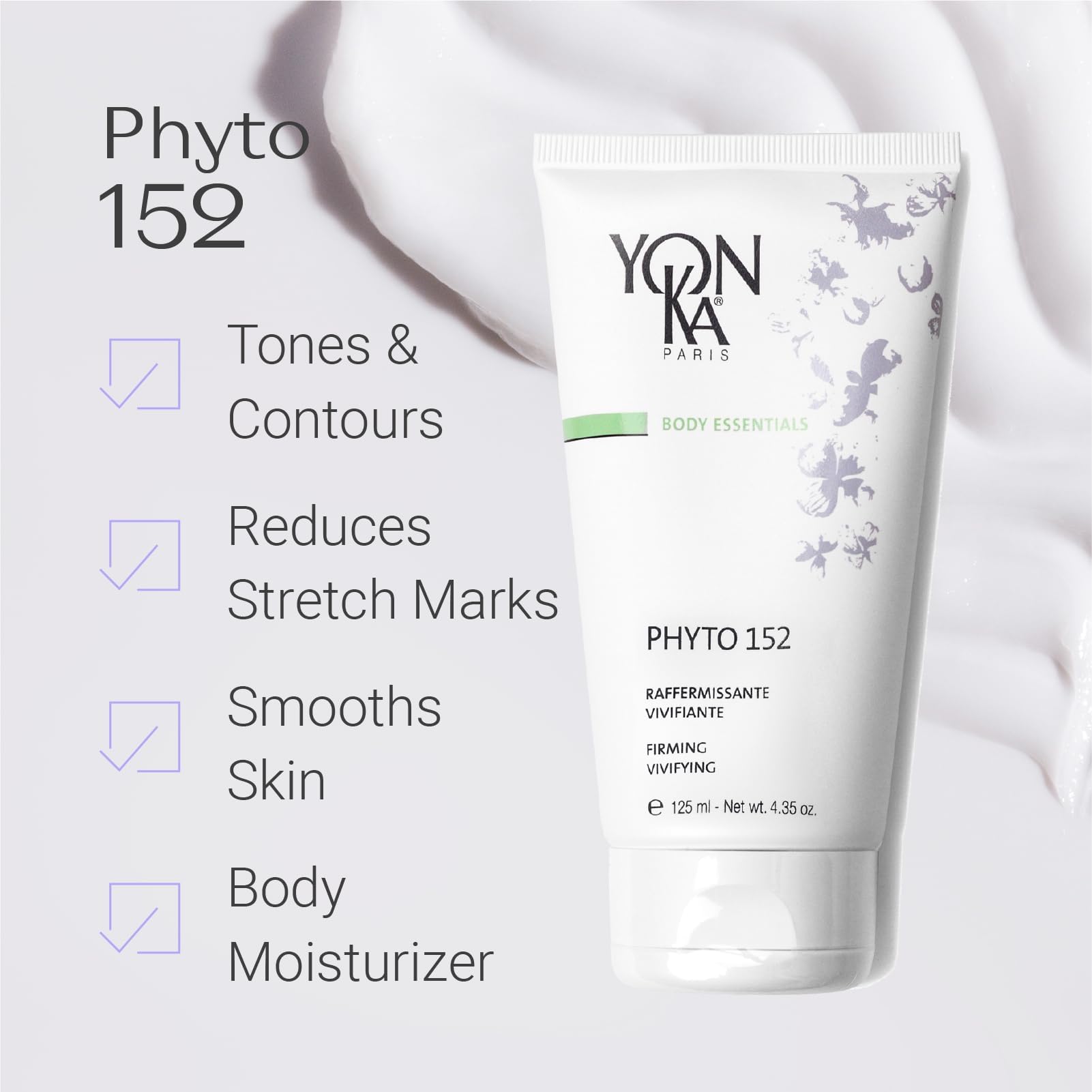 Yonka Phyto 152 Firming Body Lotion | Tone and Tighten with Vitamin E | Reduces Stretch Marks and Sagging | Intensely Hydrates | Non-Greasy and Fast Absorbing | 4.35 oz