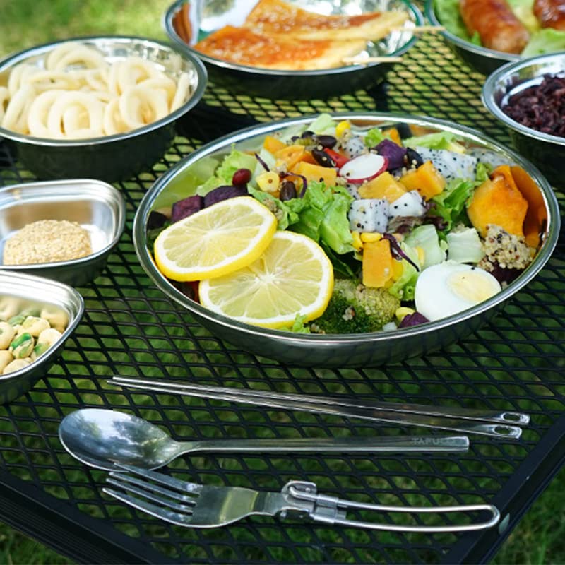 22-teiliges Service-Teller-Set Mit Reisetasche,Wiederverwendbar Camping für 4 Personen Edelstahl-Teller Und Schüsseln, Edelstahl Geschirr Für Outdoor-Camping, Wandern, Picknick, Grillen, reisebesteck