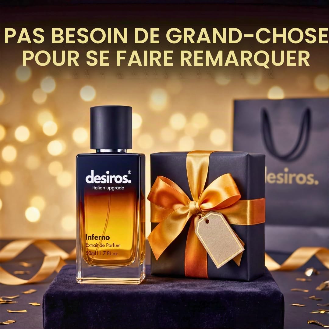 Desiros. Italian Upgrade Desiros Inferno – Extrait de Parfum Homme Sensuel à Longue Durée | Élégance Italienne et Attraction Irrésistible | Notes Agrumates, Fraises et Bois | Concentration 25% d'Huile