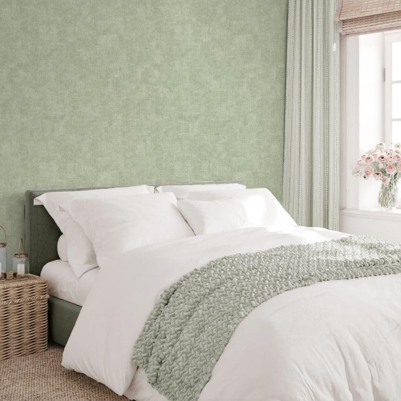Papel pintado arpillera verde para tapar imperfecciones: vinilo pesado de 10m x 53cm