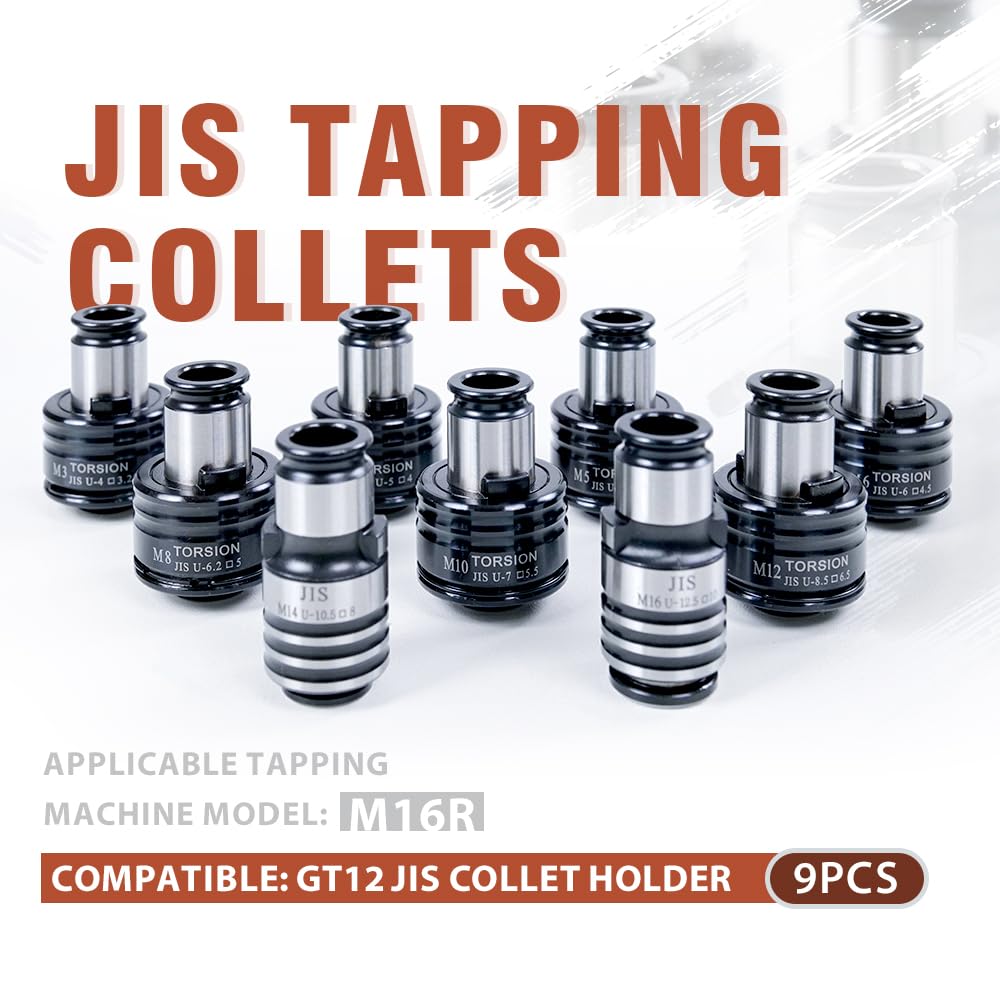 GT12 JIS Lot de 9 colliers de serrage M3, M4, M5, M6, M8, M10, M12, M14, M16 pour taraudeuse électrique M16R