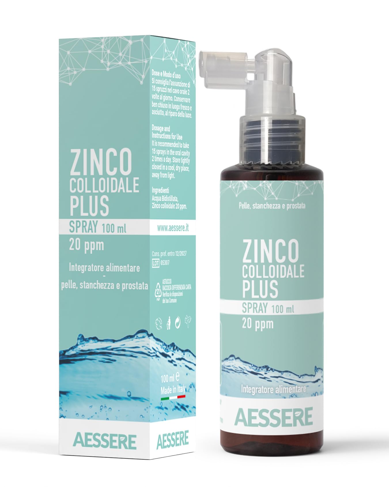 Aessere - Zinco Colloidale Plus - 20 PPM, 100 g