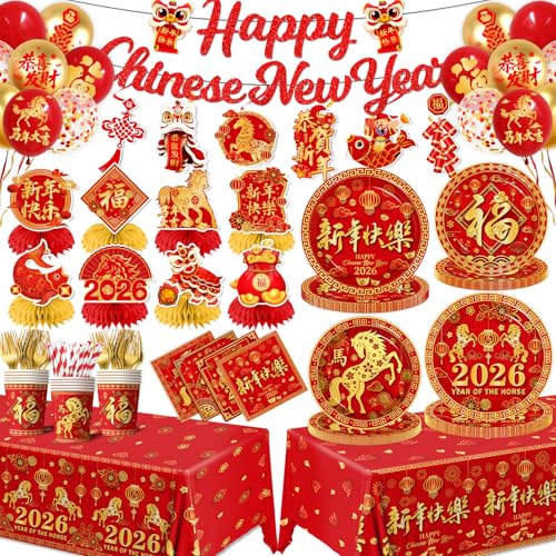 Chinese New Year Tableware,175pcs Chinese New Year Plates and Napkins ...