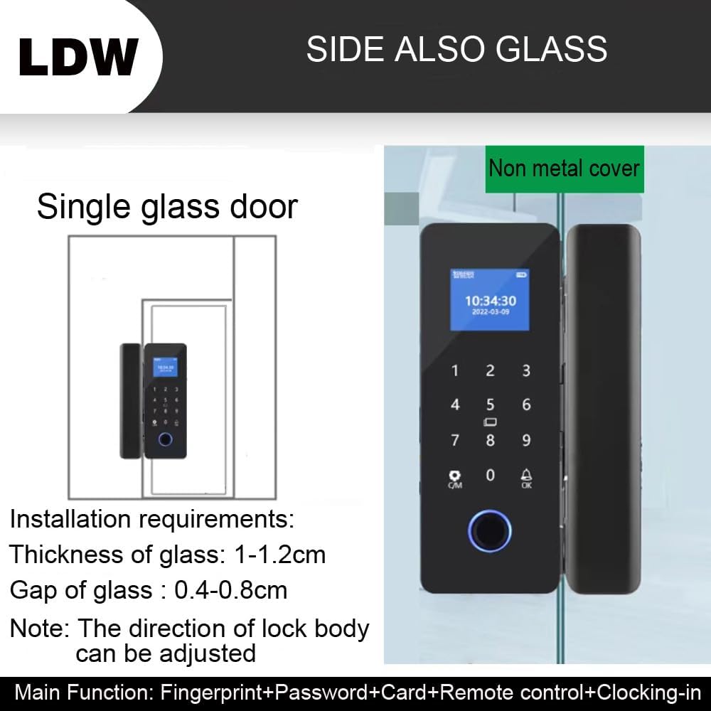 Smart Lock for Glass Door, Lock Automatically, 5 Ways Unlock, with Screen., Fingerprint and Remote Control with Keypad Doorbell Function,Password Access Card and App Control