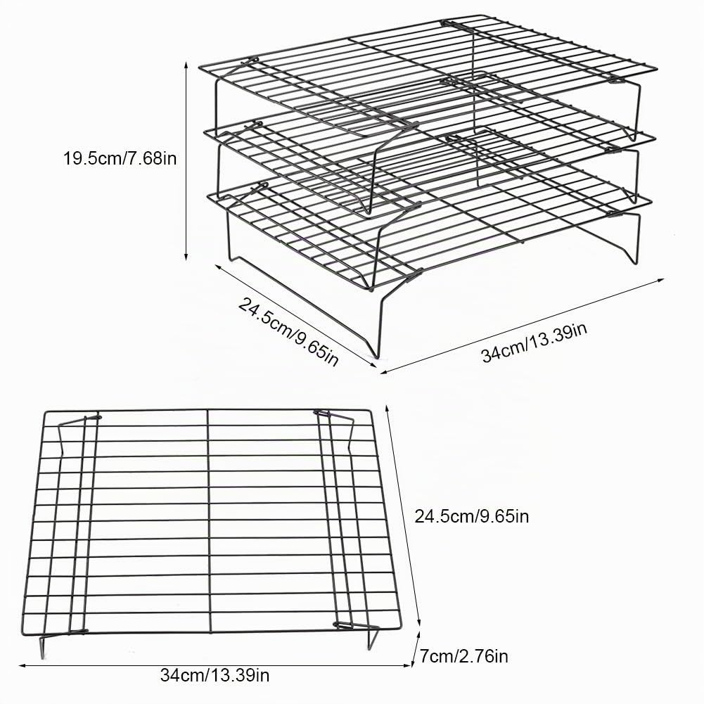 Abkühlgitter, Edelstahl 3-teiliges stapelbares Abkühlgitter Kuchenauskühler, 34 x 24,5 x 19,5 cm Antihaftbeschichtetes Edelstahl-Kühlregal, für Keks/Kuchen/Brot