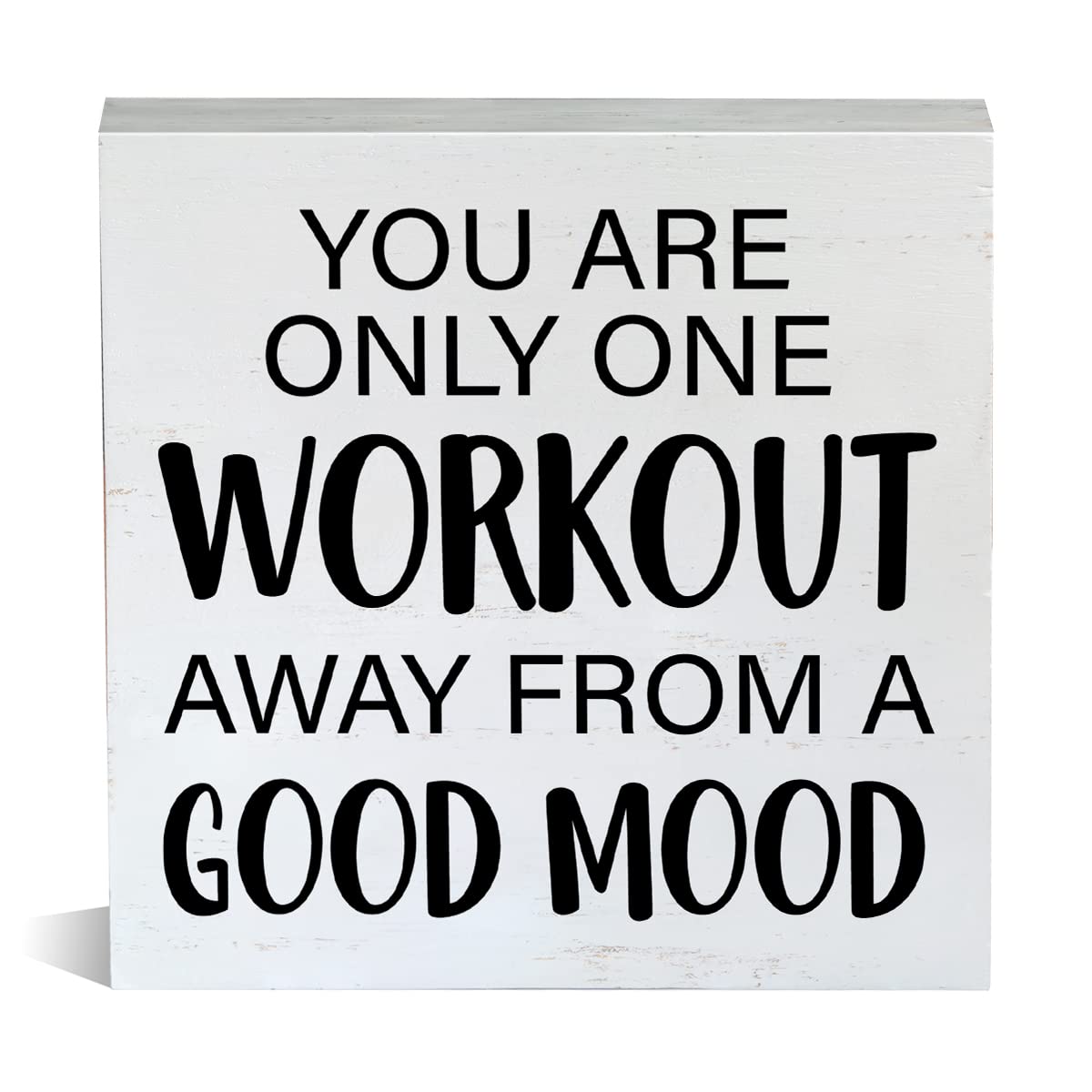 Farmhouse Good Mood Wooden Box Sign Home Gym Wood Block Tabletop Sign Fitness Decorative Desk Sign Decor 5 X 5 Inches, Uplifting Gift