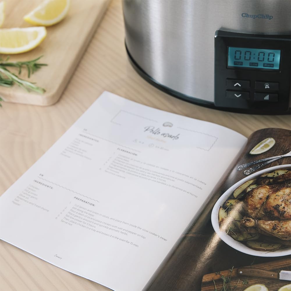 Cecotec Pentola a Cottura Lenta - Slow Cooker 5.5 L Digitale ChupChup Matic. 240W, Vasca Ceramica, Coperchio Vetro, Programmabile 24 Ore, Timer 20Ore, 2 Livelli di Temperatura, Funzione Mantieni Caldo