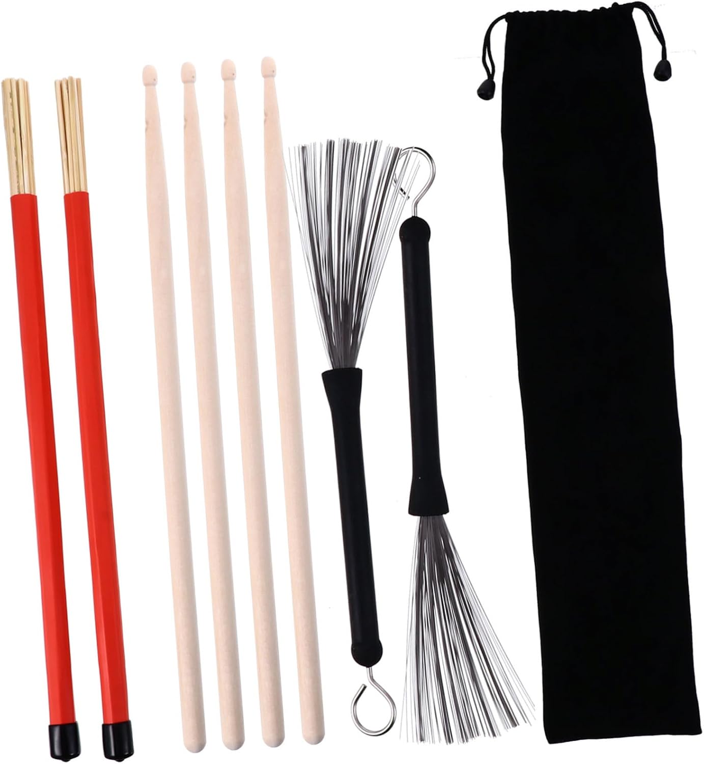 1set Steel Drum Brush and for Percussion Instruments Wire Brushes and Rods Includes Storage Bag for Musicians