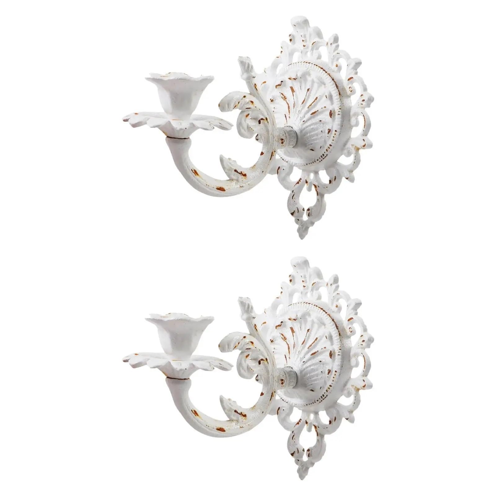 2Pcs Wall Candle Sconce White Distressed Retro Candelabra Metal Stand for Living Room Fireplace Mantel Farmhouse Party for Candle