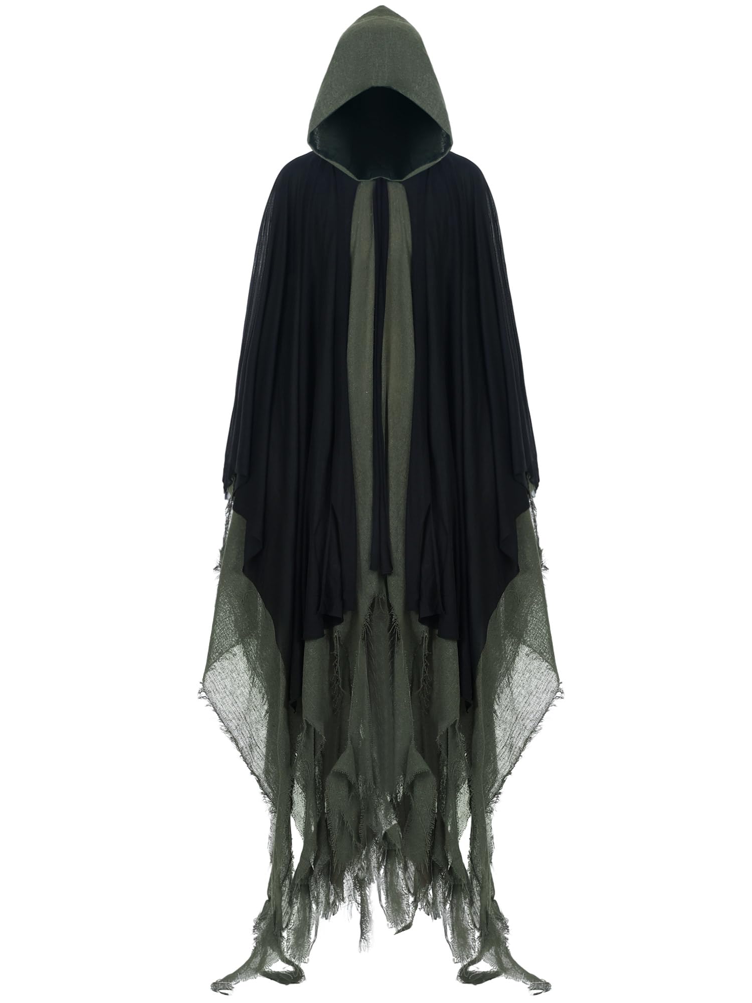 Geyoga Grim Reaper Costume Scary Hooded Cape Witch Costume Hooded Cape for Adult Women Man Cosplay Props, Dark Green, XL โ image 1