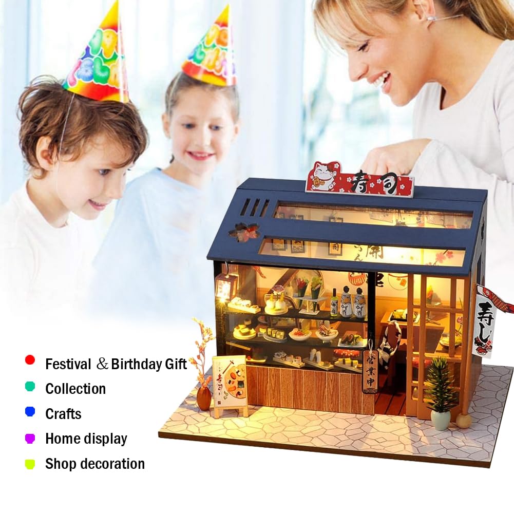 Zestawy Domków Dla Lalek Z Serii Food Shop, Drewniany Model Sklepu Z Sushi Ze światłami Led, Zestaw Miniaturowych Mebli Dla Entuzjastów Domków Dla Lalek