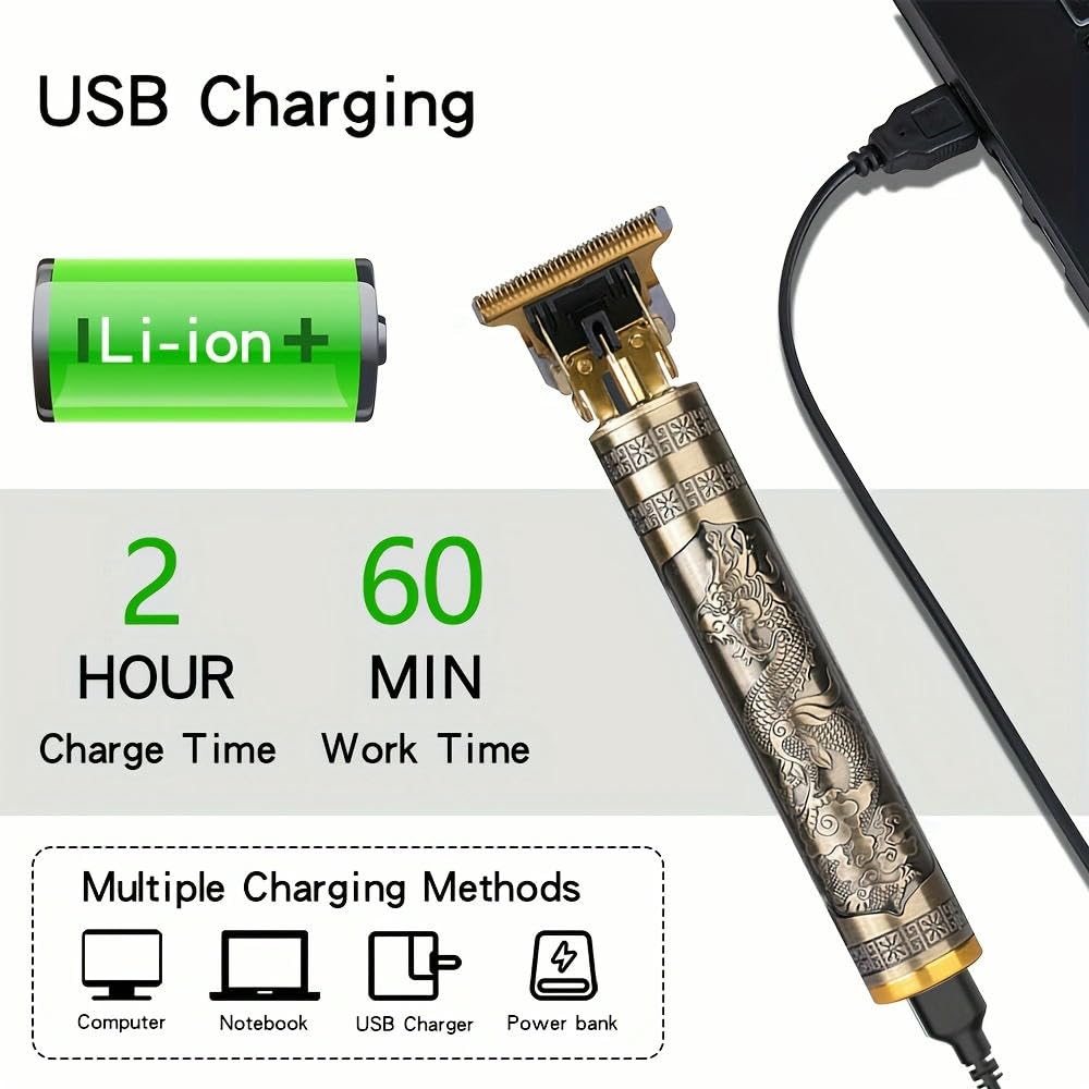 Cortapelos inalámbrico SYJYM - Kit Profesional de afeitadora eléctrica para Barba para Hombres, Recargable por USB, Cuatro peines guía