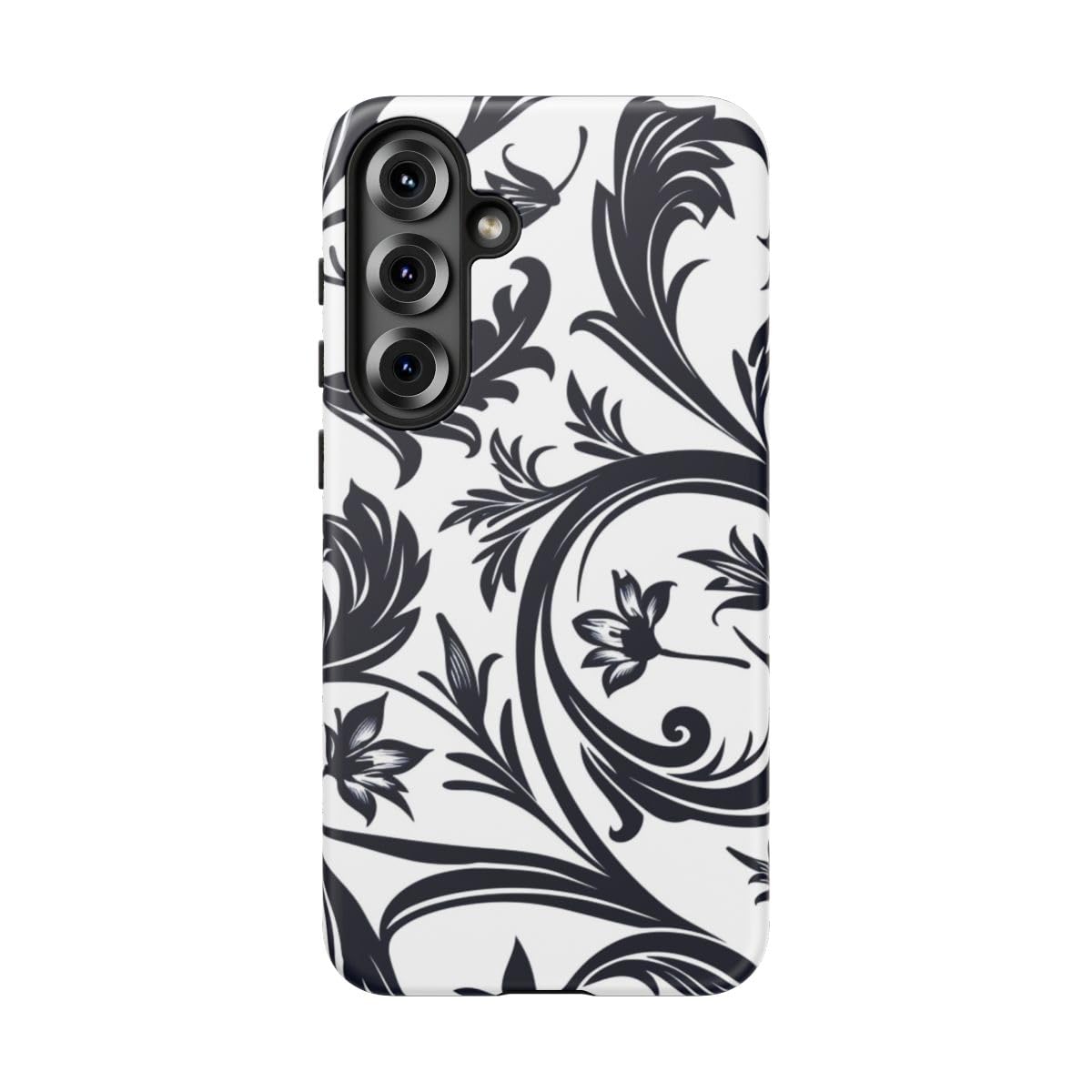 Coque Samsung S25 Plus fleurie noire et blanche rigide mate - 5