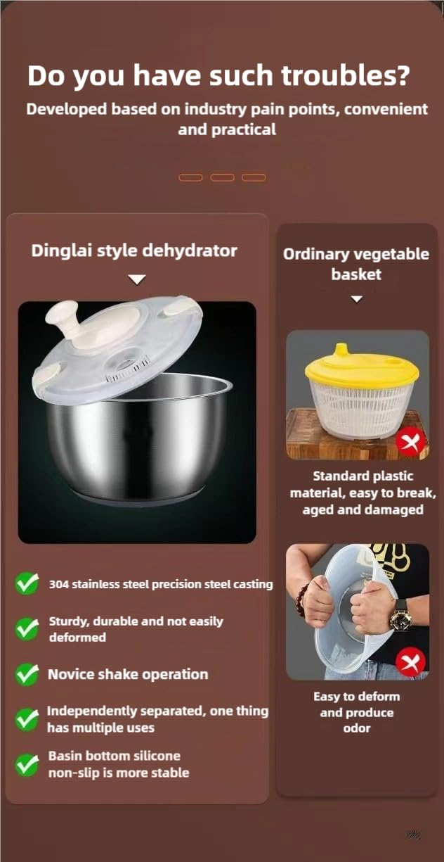 Centrifuga per insalata in acciaio inox da 6 l, per asciugare verdure e bacche, design antiruggine a doppio strato con beccuccio a scarico rapido