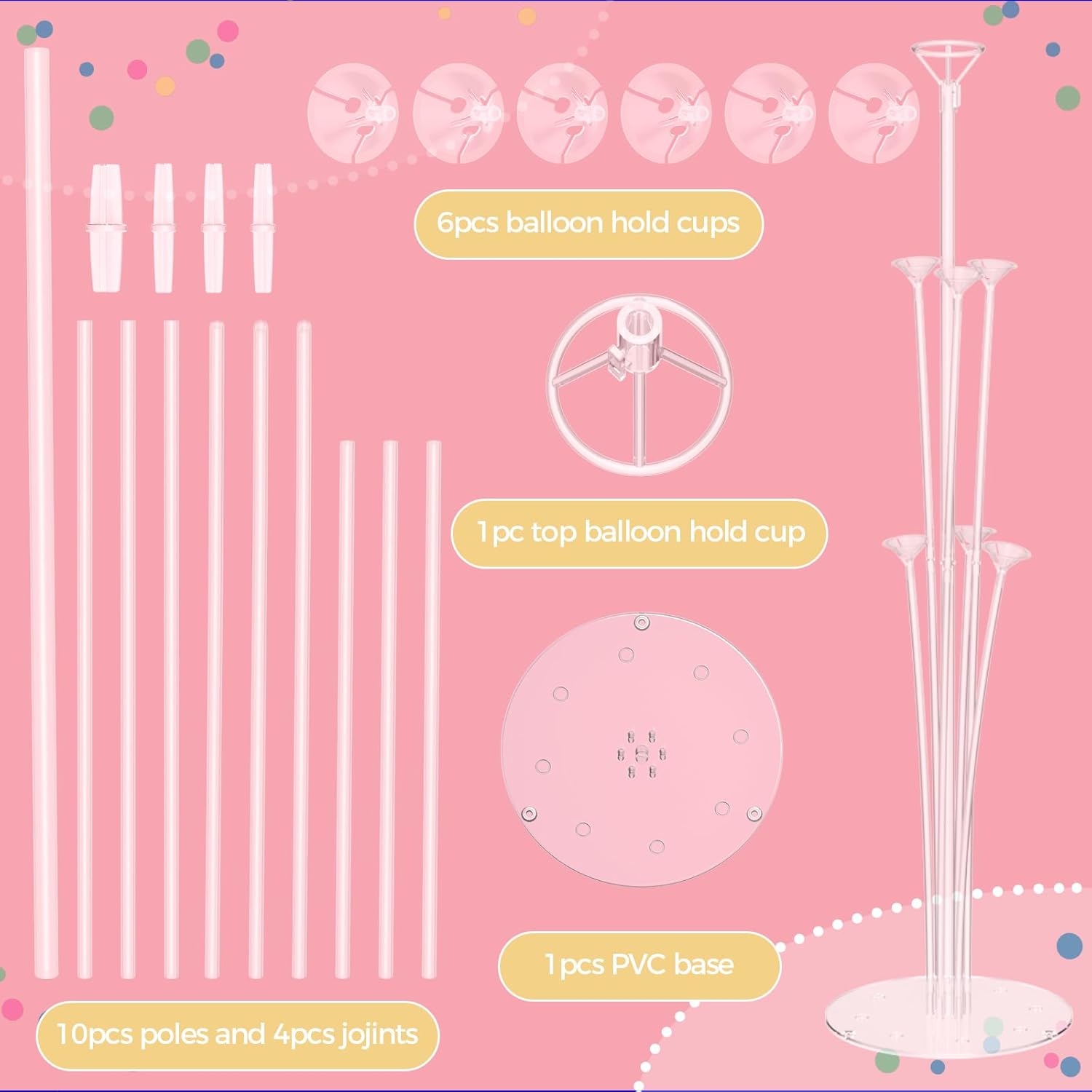 DECOCKRAT 10 Set Balloon Stand Kit - Table Balloon Stands with Base, Easy Assembly Balloon Sticks, Reusable Balloon Holders for Baby Showers, Weddings, Birthdays, Party Decorations.