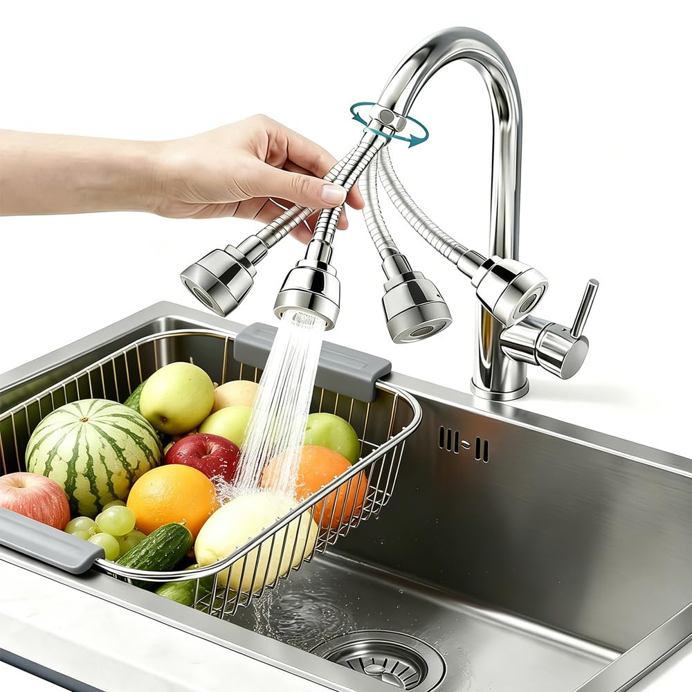 Kitchen Tap Spray Head, Universal Sprayer Attachment with 3 Discharge Modes, Tap Extender with 360° Rotation, Suitable for Kitchen/Toilet/Bathroom Sink