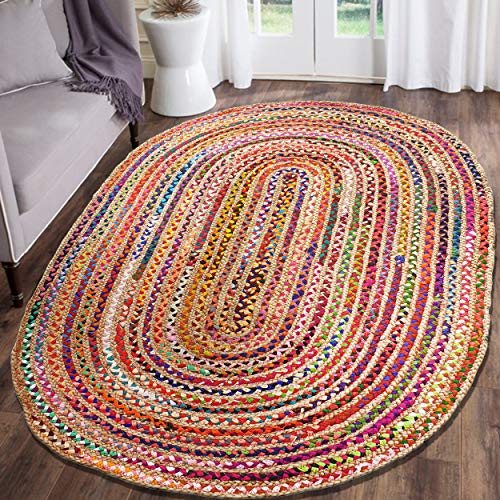 High Street Handmade Braided Boho Jute Cotton Chindi Reversible Modern Bohemian Style Accent