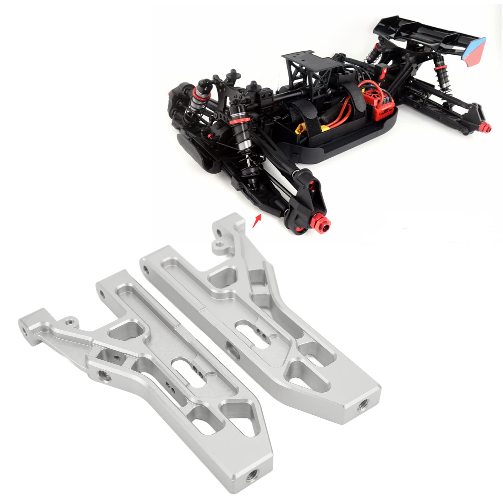 2 Stück RC-Vorderachse mit unteren Schwingen, silberne Aluminiumlegierungs-Aufhängungsarme für Corally Kronos 6S 1/8 Monstertruck, Metall-Ersatz-Arme mit verbesserter Haltbarkeit