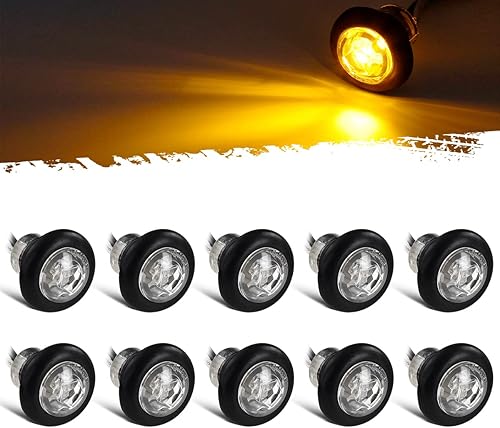 Partsam Kit de 10 luces de separación para remolques redondos de 34 pulgadas, color ámbar, LED, con ojales, lente transparente con conectores de