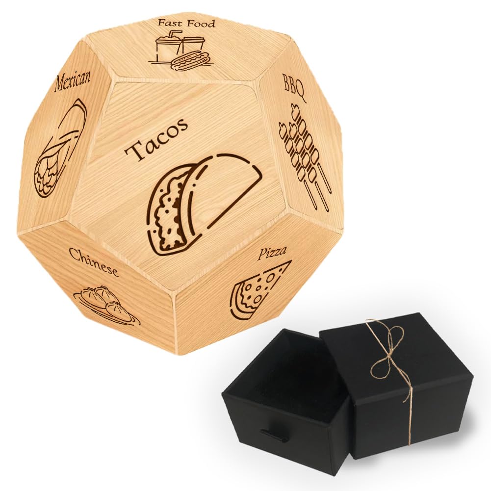 UNICRAFTALE Food Decision Dice Wooden Decision Sieve With Velvet Packing Pouches Different Foods Date Night Dice Gifts for Him Her Dinner Decider Dices for Women Men Boyfriend Couple