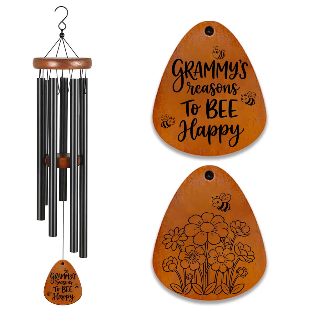 ORIGACH Garden Gifts Wind Chimes for Grandma, Wooden Wind Chimes Outdoor with Flower and Bee Pattern, Gift Suitable for Home Decor Outdoor Garden Patio