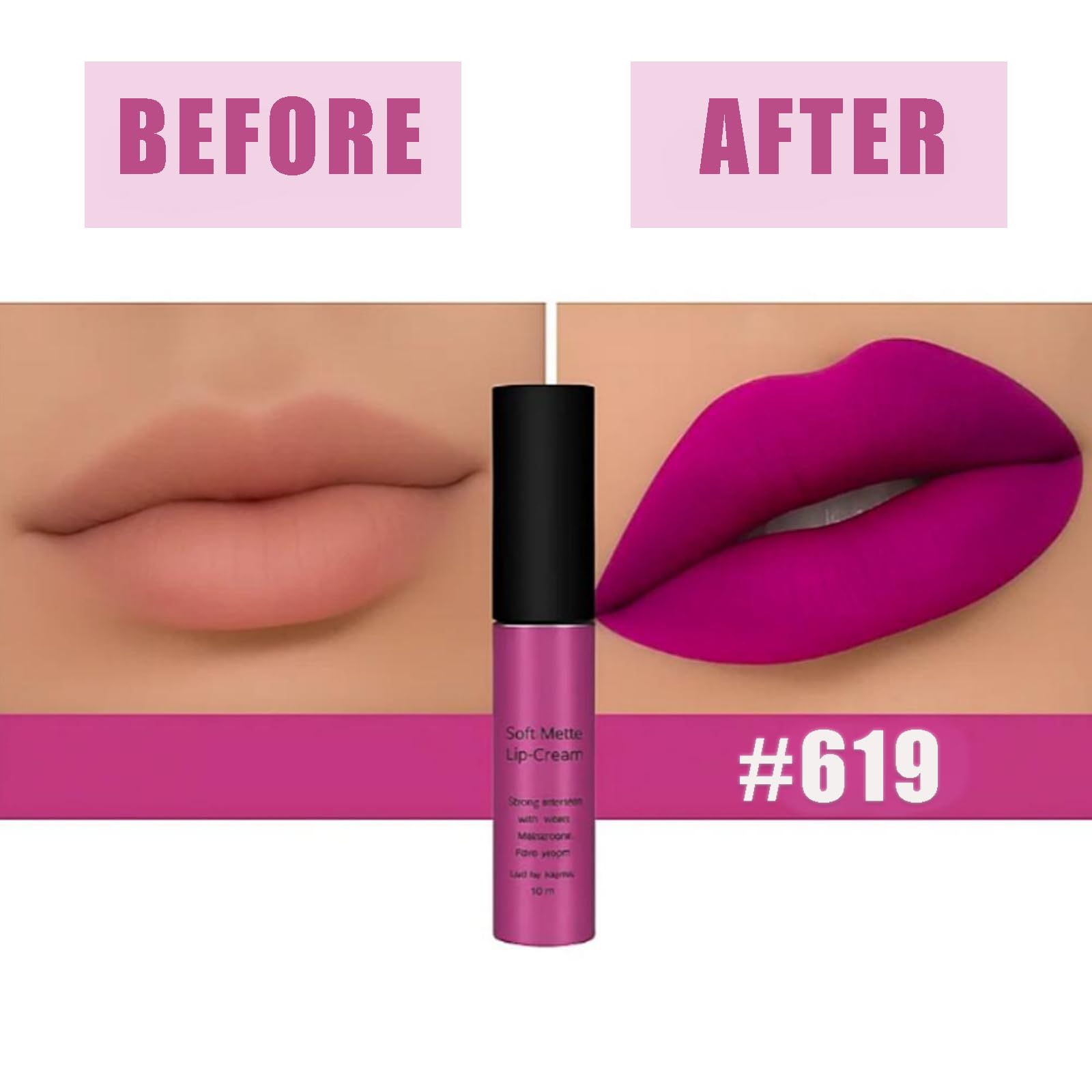 Magenta Glow Hue Velvet Matte Liquid Lipstick, Long Lasting Waterproof Lip Color, Non-Stick Cup Formula - Image 2