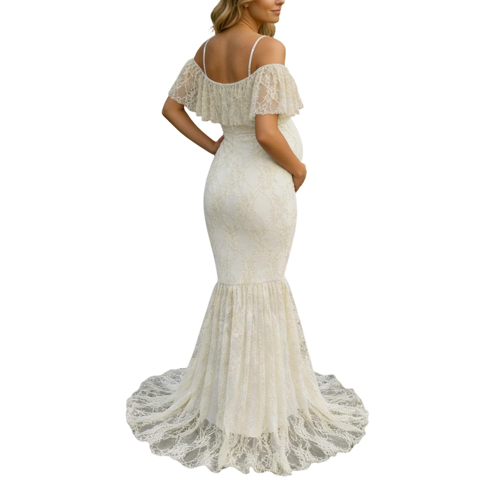 Abito premaman da donna con spalline sottili, abito premaman con volant in pizzo floreale, abito estivo per fotografia, abito da matrimonio, abito elegante in tinta unita da donna per baby shower