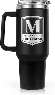 Leebbsin Gifts for Men, Initial 40oz Tumbler with Handle Straw Lid