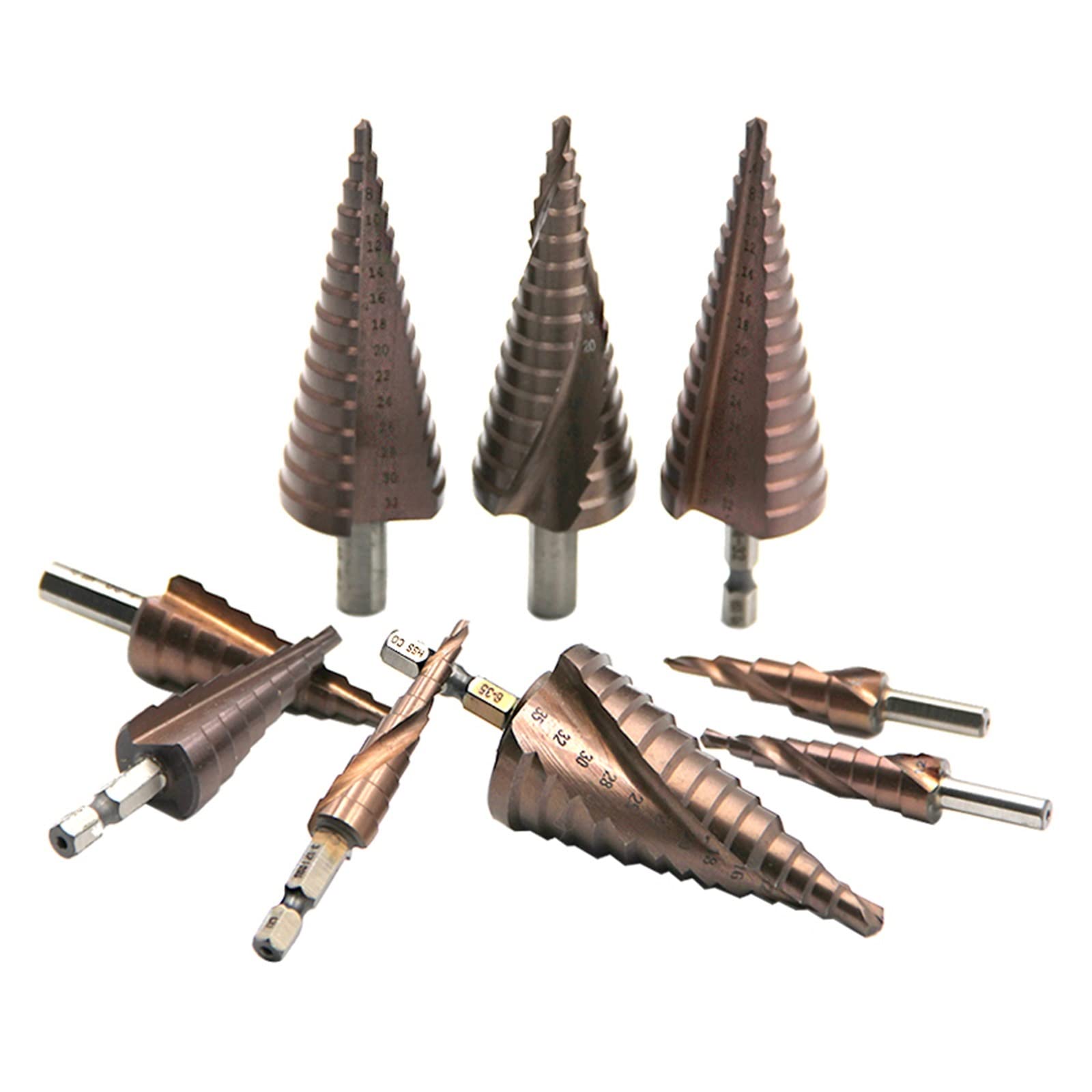 4-12/4-20/4-32/6-24/6-35mm M35 kobaltowe wiertło stopniowe HSS ze stali szybkotnącej stożkowe metalowe wiertła zestaw narzędzi (Color : Brown, Size : 6-35 Spiral 1pcs)