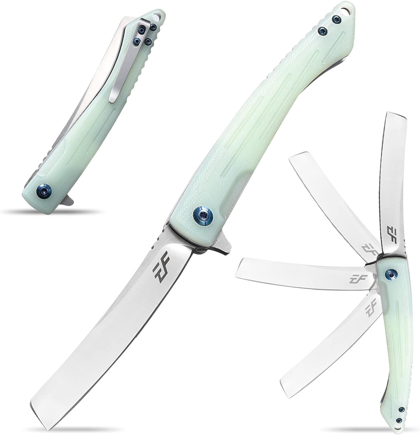 Eafengrow EF944 EDC Folding Knife D2 Steel Blade G10 Handle Reliable Locking Ball Bearing Flipper Knifes for Camping Survival Hiking (Jade)