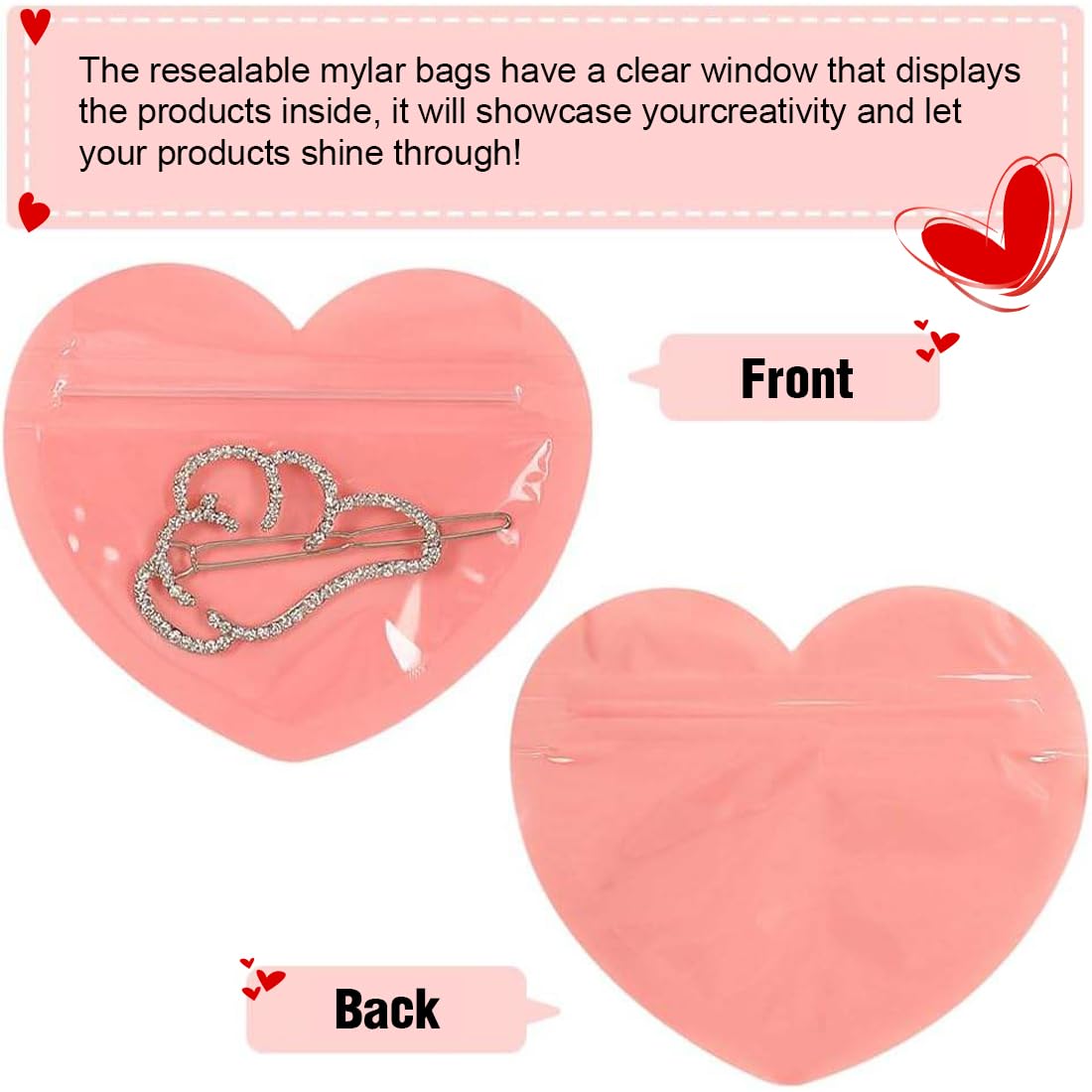 Sacchetti Per Gioielli A Forma Di Cuore - 100 Pezzi Richiudibili, Trasparenti, Per Anelli E Orecchini - Foto 5