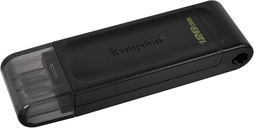 Kingston Pendrive DataTraveler 70 128 GB portátil e leve USB-C com USB 3.2 Gen 1 velocidades DT70/128GB, preto