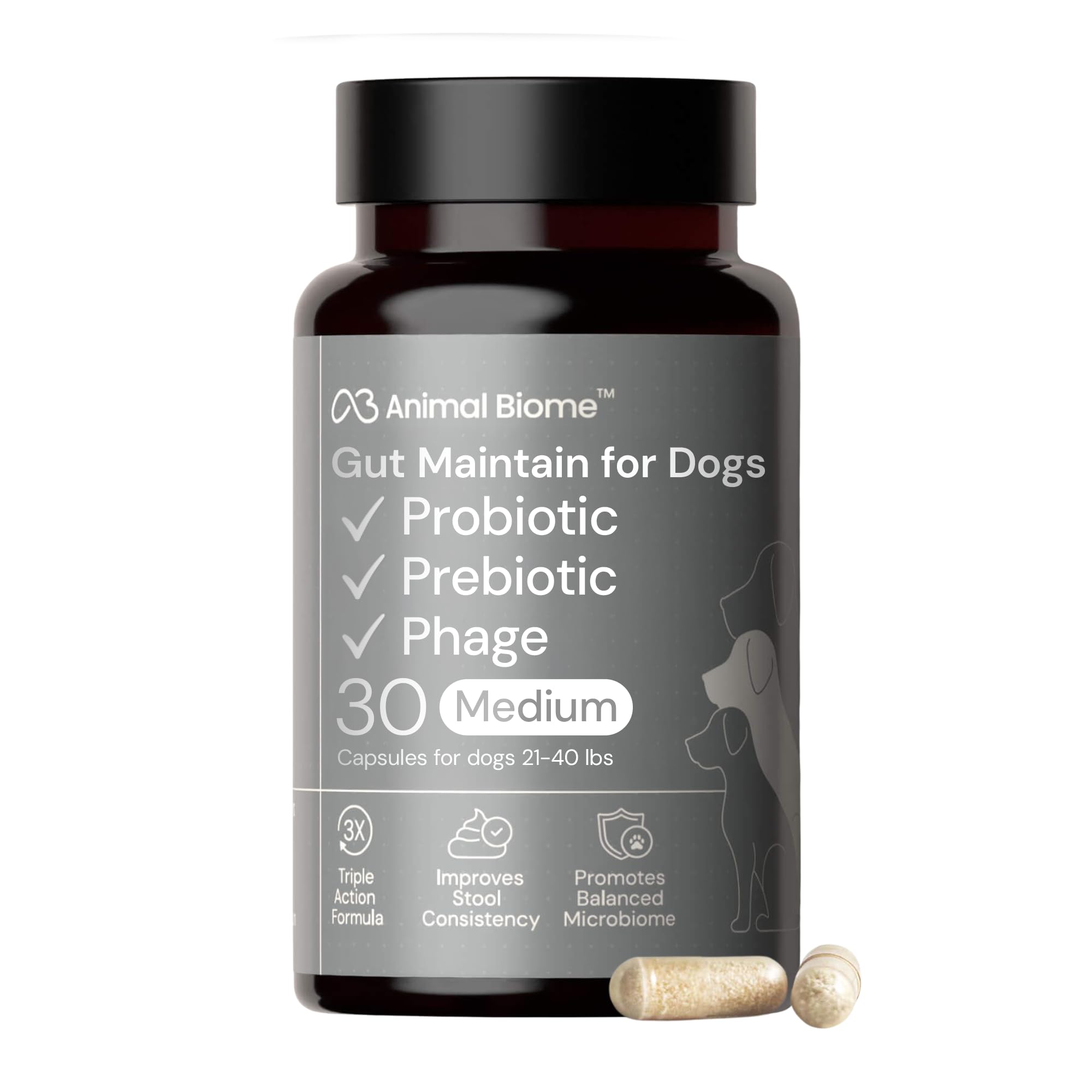 Animal Biome Medium Dog Pre &amp; Probiotics, S Boulardii, Gut Maintain, 30 Ct