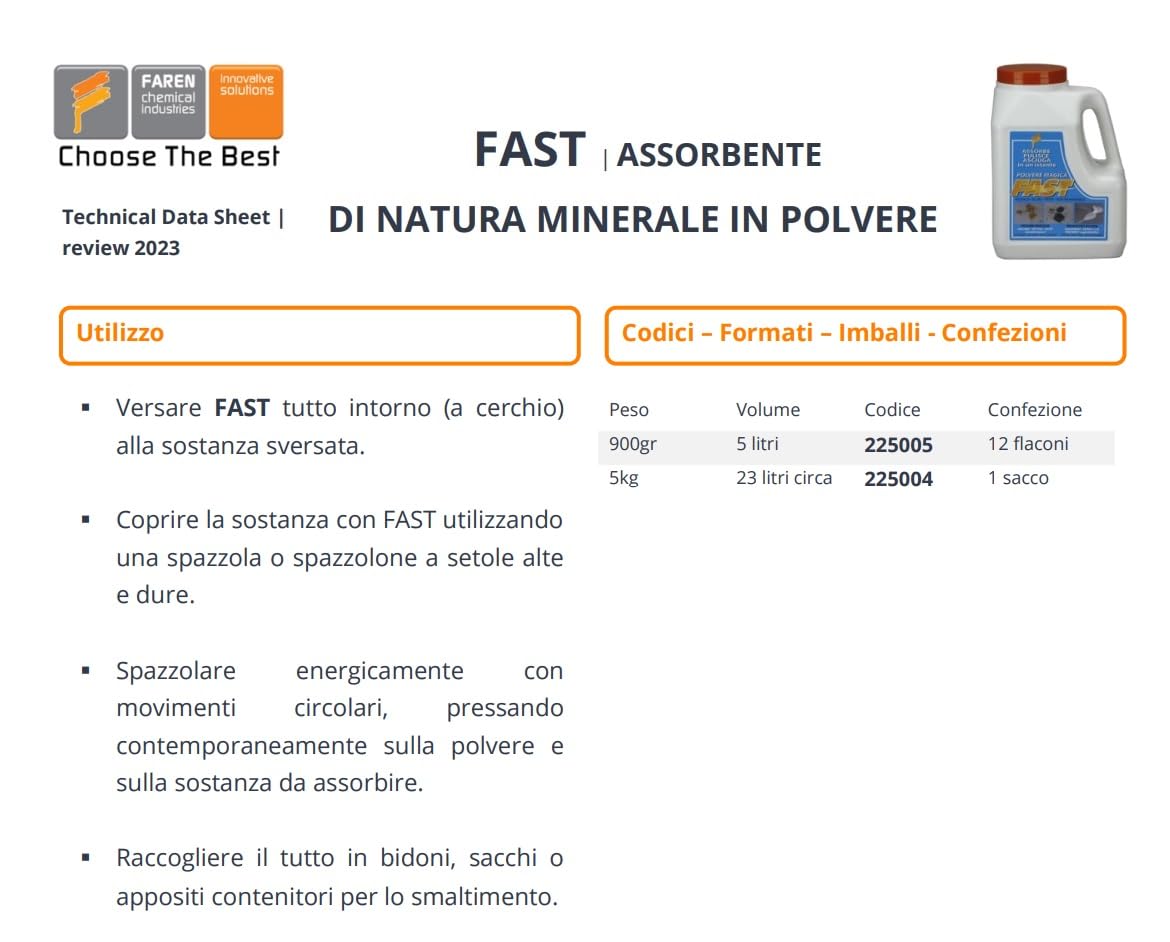 Faren FAST,Polvere Assorbente di Natura Minerale,ideale per pulire QUALSIASI liquido(come Oli,Vernici,Acidi,Grassi),Ecologico, 5Kg (4)