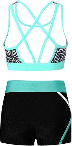 Miniatura 2 de Doomiva Traje de baño tankini para niñas y niñas, con tirantes delgados, top corto con pantalones cortos, traje de baño para bailar