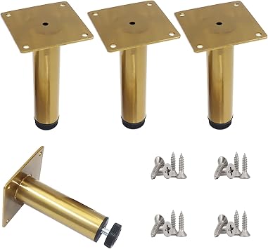 Adjustable Furniture Legs, Height 10/12/15cm - 4 Pack, Stainless Steel Cabinet Feet, Metal Sofa Legs with Screws, for TV Cabinet Coffee Table Color Gold, Size 15cm/5.9in