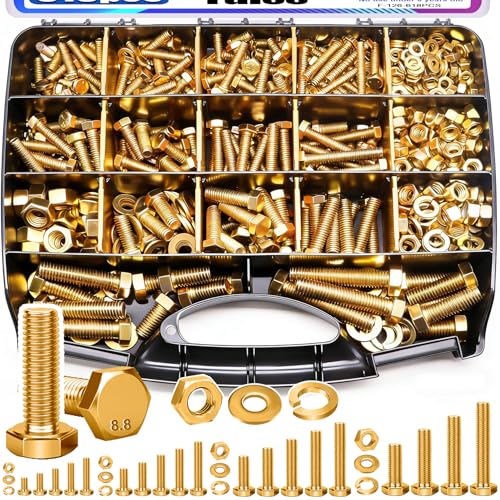 Image of Taiss Grade 8.8 Bolts and Nuts Assortment Kit,1 /4-20,5 /16-18,3 /8-16,1 /2-13 Heavy Duty SAE Hex Bolts and Nuts & Flat /Lock Washer Kit,Carbon Steel Zinc Plated,with Handheld Box 618PCS