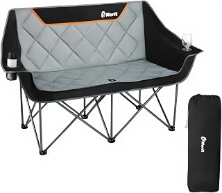 EMERIT Oversized Camping Chair with 650LB Capacity - Heavy Duty Folding Loveseat Camping Couch with Deep Seat & Rip-Resistant Fabric, Padded Comfort, Cup Holders for Outdoor, Lawn & Sports.