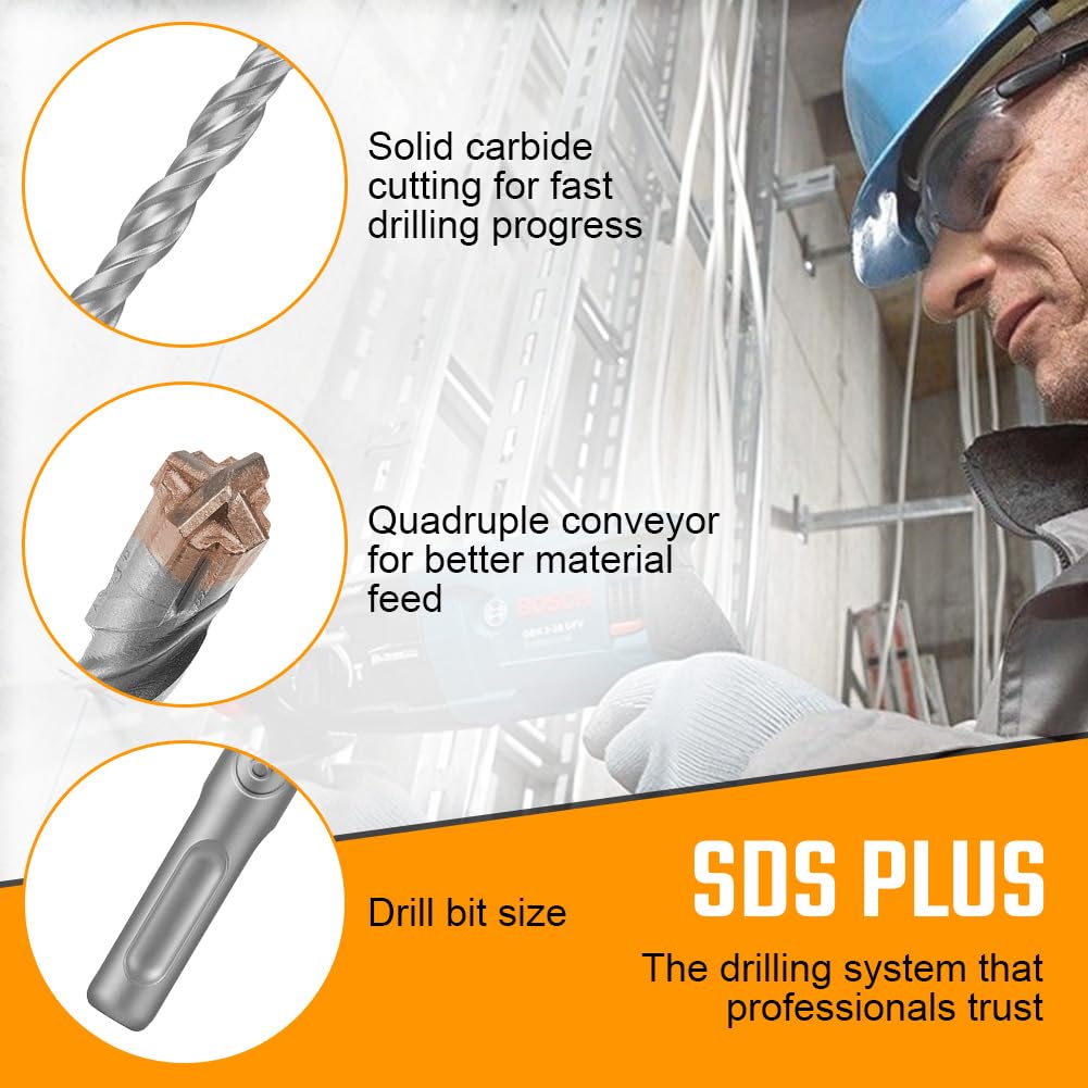 Flintronic Punte da Trapano, SDS PLUS Punte, 8 x 350 mm Forstner Drill Bit, Trapano Muro a Quattro Taglienti con Attacco Cilindrico, Adatto per Diversi Materiali, Cemento, Mattoni, Plastica, Legno