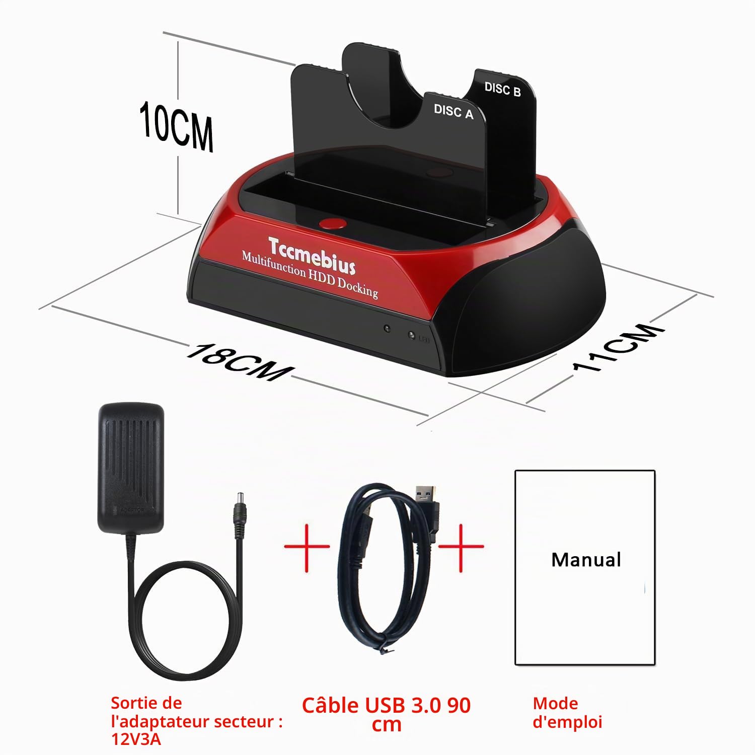 USB 3.0 Station d'accueil pour Disque Dur, TCC-S868-DE USB 3.0 à SATA IDE Dual Slots Boîtier de Disque Dur Externe, pour 2.5 "3.5" SSD IDE SATA I / II / III HDD