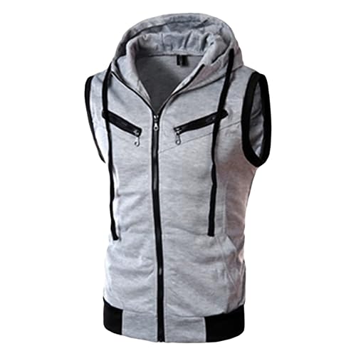 Mens Slim Fit Sleeveless Vest Hoodie Casual Workout Zip Up