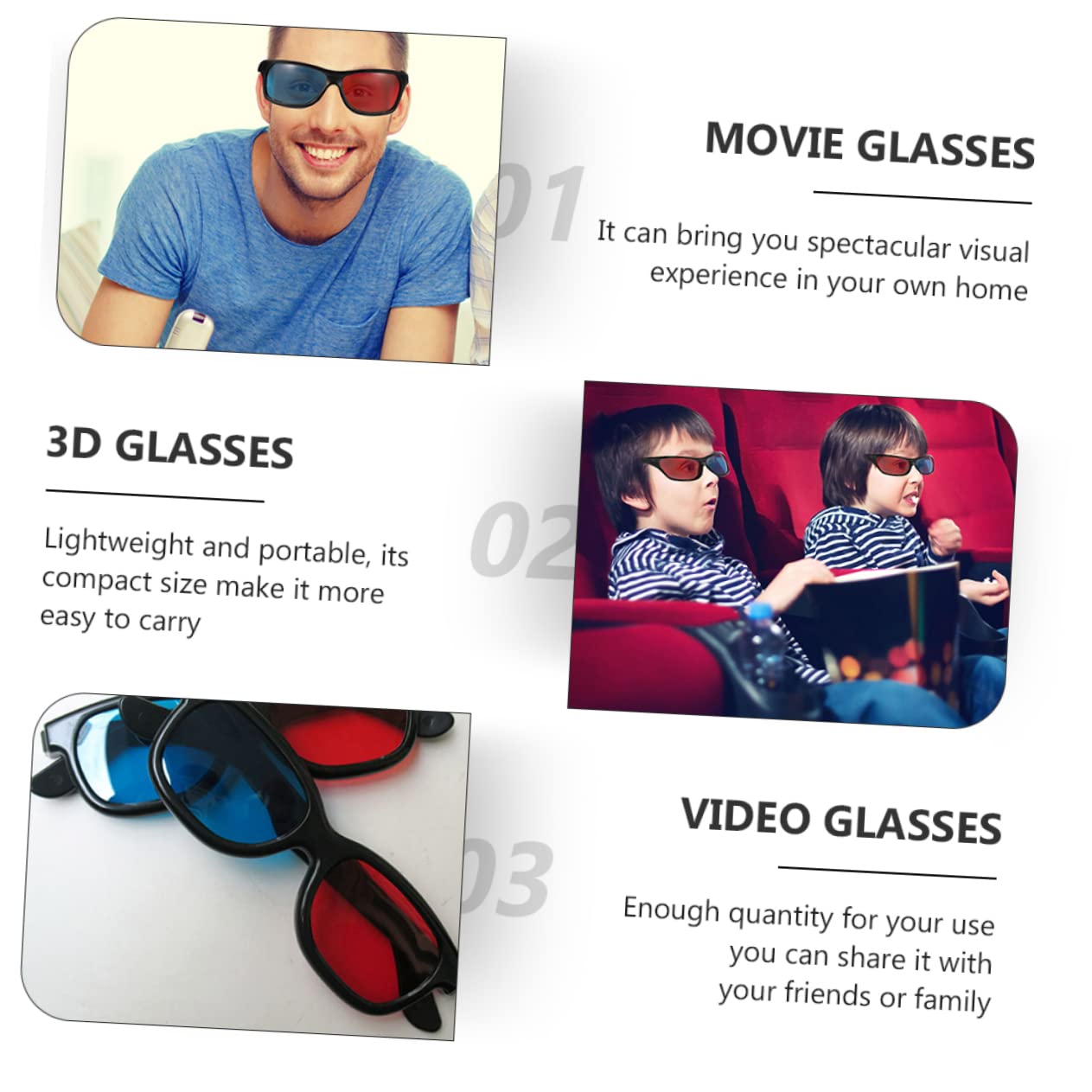 KICHOUSE 20pcs Red Glasses for Movies and Games Anaglyph Viewing Glasses for Films DVDs and Publications for Boys and Girls and Adults Plastic Lens
