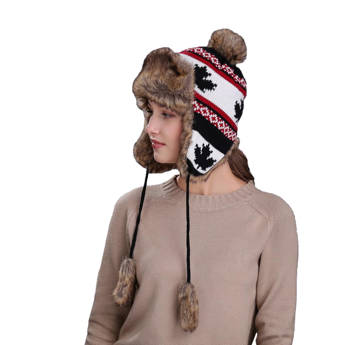 Holiberty Womens Winter Knit Beanie Hat Ladies Fur Pom Poms Ears