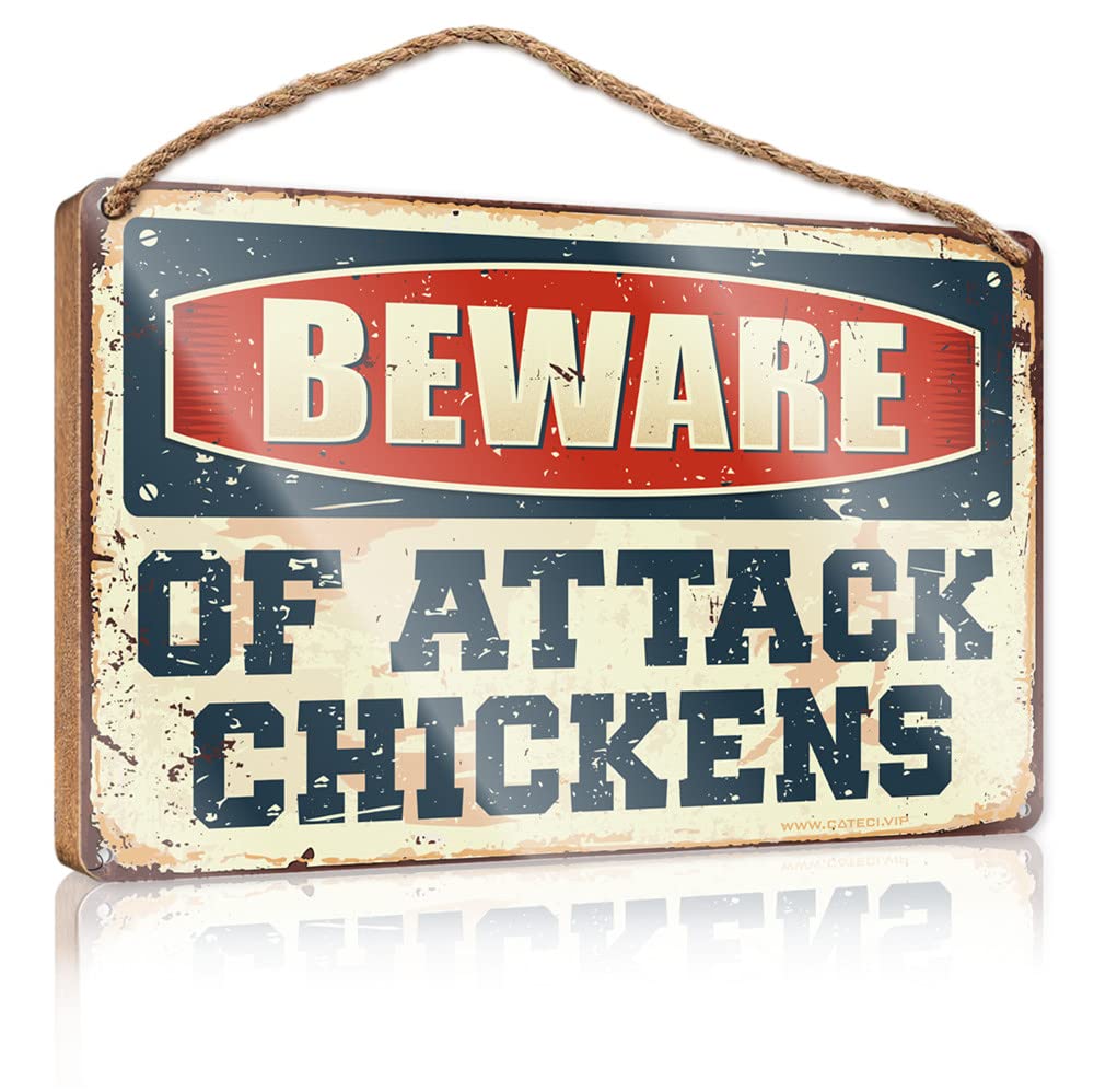 FRINTOXA Toilet Rules Sign For Bathroom Beware Of Attack Chickens Wooden Sign(20X30CM)