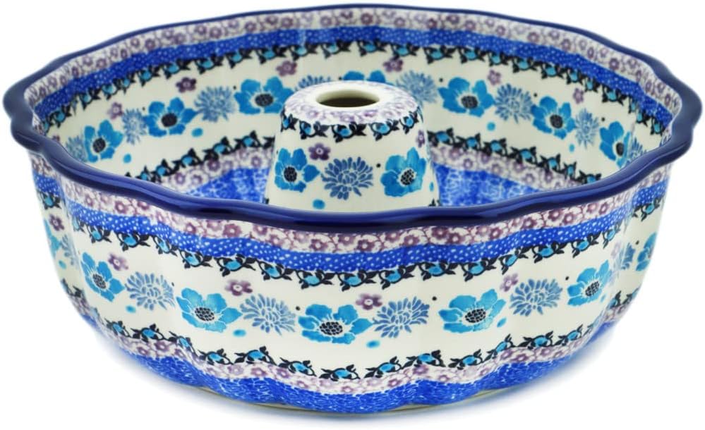 Polmedia Polish Pottery Cake Mould - Blooming Blues Pattern Handmade in Boleslawiec Poland by Ceramika Artystyczna + Certificate of Authenticity