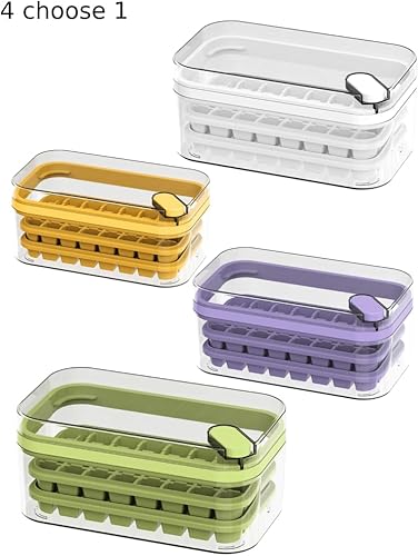 Miniatura 4 de GOHOLE Bandejas de cubitos de hielo para congelador con tapa y contenedor, 64 cubitos de hielo, 2 bandejas, recipiente, tapa y pala de hielo (verde)