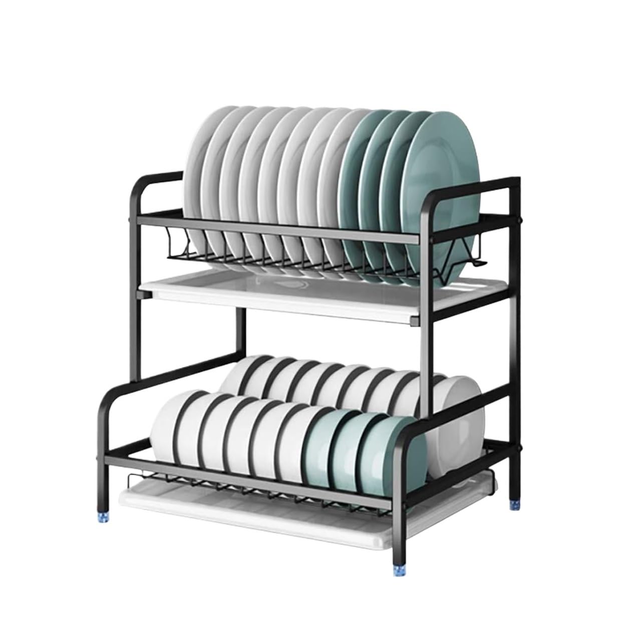 GOOPEEG Dish Drainer,Dish Rack 2 Tier Dish Rack Drying Dryer Sturdy Standing On Kitchen Countertop Storage Easy Dish Organization(40.7 * 30 * 41.2cm)