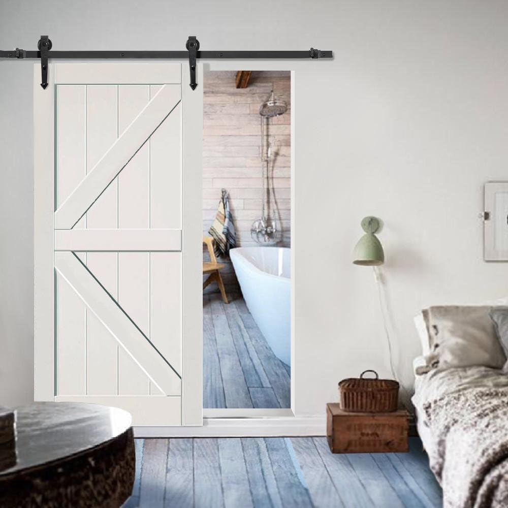 Yaheetech Sistema di porte scorrevoli, set completo per porte scorrevoli, con guida a pavimento, binario in acciaio al carbonio, larghezza della porta circa 90 cm
