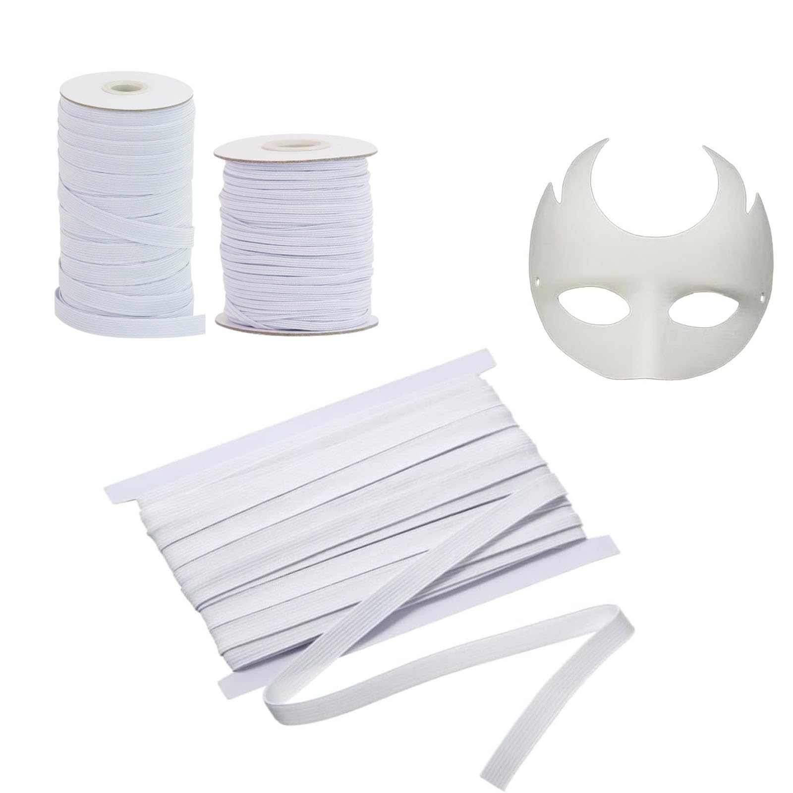 3pcs Elastic for Sewing, Flat Elastic Band Cord White Stretch Elastic Fabric Band, White Flat Elastic Band for Sewing DIY Mask, Arts and Crafts, Dressmaking, Haberdashery and Clothing Material